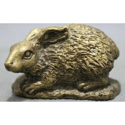 Lucky Chinese Pure Brass Folk Year Zodiac Animals Wealth Lovely Rabbit Statue
