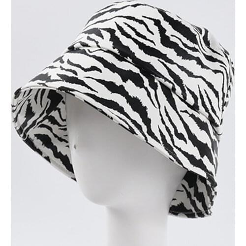 Personality fashion basin hat autumn and winter new Zebra pattern PU leather fisherman hat