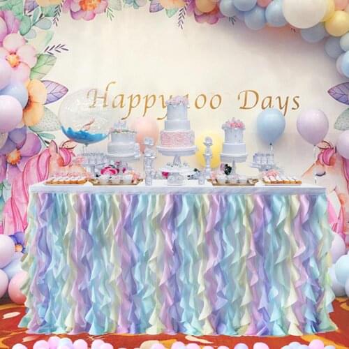 Table Skirt Tulle Tutu Table cloth multicolor Rags 6ft 9ft 14ft tablecloth Wedding Baby Shower Party Decorations Table Skirting