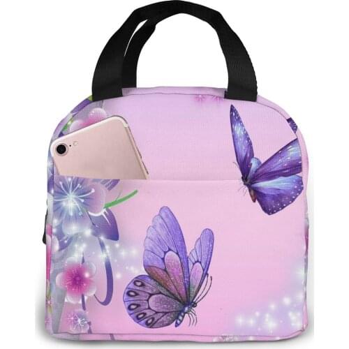 Lunch bag for women funny cartoon kids bento cooler bags Butterfly Flower thermal breakfast food box portable picnic travel