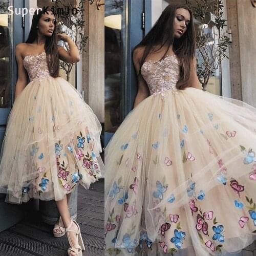 SuperKimJo Vestidos De Graduacion 2020 Champagne Short Prom Dresses Embroidery Flower Cheap Graduation Dresses 2021