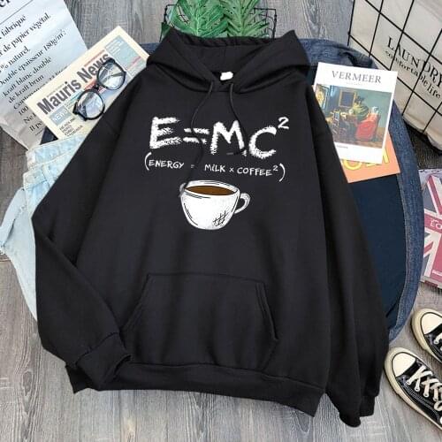 Hoodies E=Mc Coffee Personality Print Hoody For Women Harajuku Aesthetic Hoodie Warm Womens Fleece Oversized Sweatshirt Female
