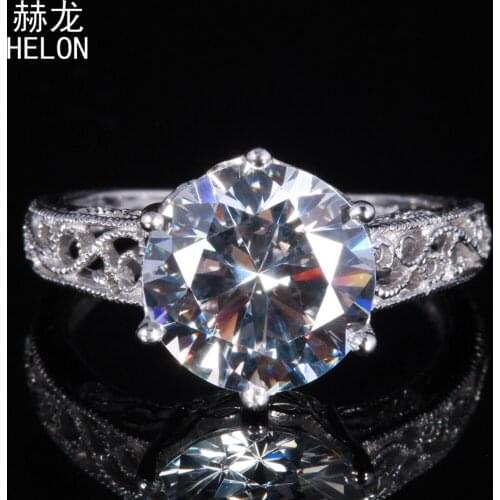 Vintage Unique Jewelry Solid 10k White Gold Flawless Round 10mm 100% Genuine AAA Graded Cubic Zirconia Engagement Wedding Ring