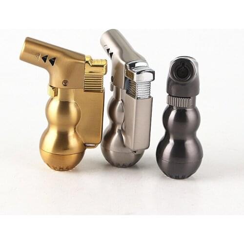 New Style Cigarette Accessories All Metal Nozzle Butane Gas Windproof Lighters Gourd Torch Cigar Lighter