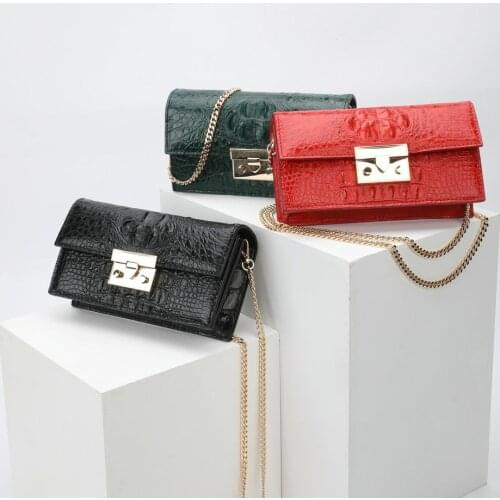 Real Crocodile Leather Women Flap Chain Crossbody Bag Solid Shoulder Bags