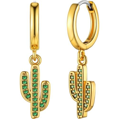 Cactus Earring Drop Earring For Women Gold Color Green Cubic zirconia For Sensitive Ears Gift For Women Fashion Jewelry Unique