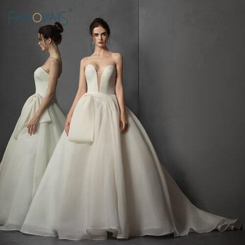 Simple Elegant Wedding Dresses 2020 Sweetheart Princess Ball Gown Wedding Gown Big Bow Champagne Vestido de Novia WN78