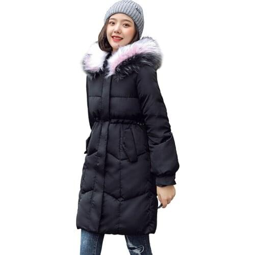 Winter Jacket Hooded Fur Collar Thicken Warm Cotton Clothing Jacket Outerwear Slim Large Size Women Basic Coat