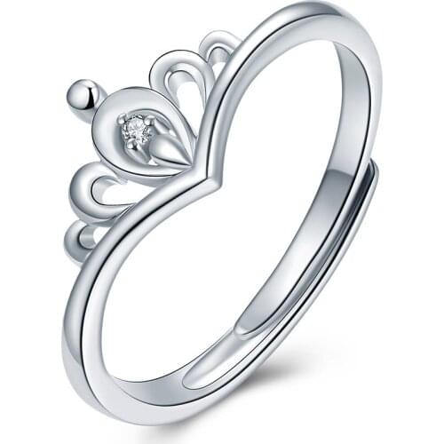 ZOCAI Women S925 Silver Diamond Engagement Ring Crown Ring Adjustable Size Birthday Gift for Girl W06818