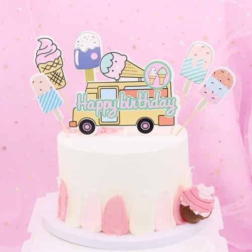 1 set Baking Ice Cream Bus Flag Summer Style Birthday Cake Decoration Birthday Party Dessert Table Summer Decoratinon