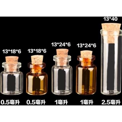 10pcs 0.5ml 1ml 2.5ml Mini Small Glass Bottles with Clear Cork Stopper Jars Tiny Wedding Vials Message Favor Containers Jewelry