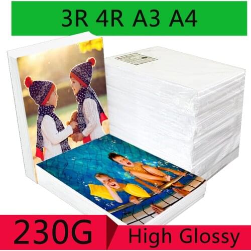 100 Sheets/package 3R 4R A3 A4 High Gloss Photo Paper for Inkjet Printer Photo Studio Photographer Image Printing Glossy Paper