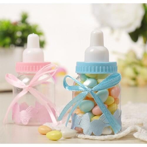 12pcs Pink/blue Mini Feeding Bottles Baby Shower Favor Boxes Christening Baptism Party Chocolate Candy Dragee Gift Box Supplies