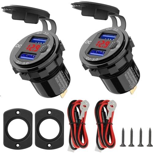 2PCS Quick Charge 3.0 On off Switch Waterproof 12V/24V QC3.0 USB Charger Voltmeter for Car Boat Marine Truck Golf RV Motorcycle