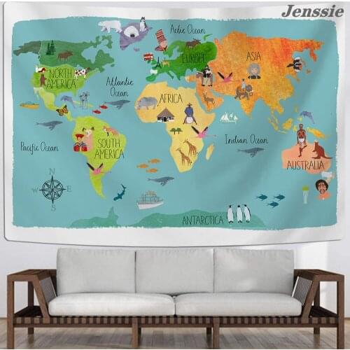 3D World Map Tapestry High-Definition Map Fabric Wall Hanging Tapestry Decor Retro Map Letter Polyester Table Cover Yoga Mat