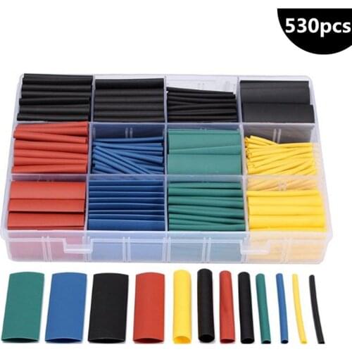 530pcs Assortment Electronic Wrap Wire Cable Insulated Polyolefin Heat Shrink Tube Ratio Tubing Insulation Shrinkable Tubes
