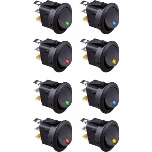 8PCS LED Dot Light 12V Car Auto Boat Round Rocker ON/OFF TOGGLE SPST SWITCH