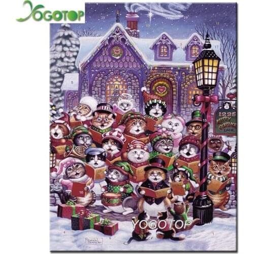 Diy Diamond Painting Cross Stitch Winter house cats party Diamond embroidery picture square Rhinestones Christmas Decor YY1720