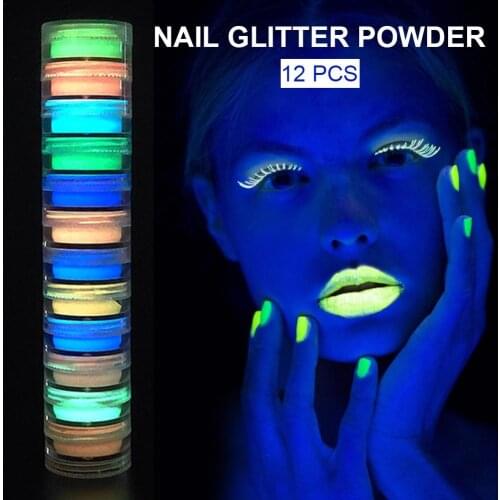 12-Color Painted Nails Luminous Powder Masquerade Party Face Eye DIY Neon Phosphor Nail Glitter Powder For Halloween