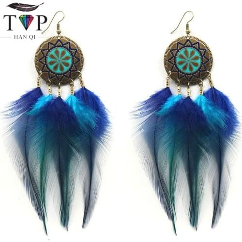 Boho Earrings Dangle Feather Earring Cool Gift Vintage Handmade Long Drop Earrings Indian Jewelry pendientes bijuteria bijoux