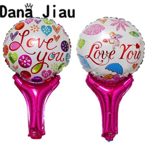 DanaJiau LOVE YOU red heart handstick balloon birthday party Greece romantic wedding decoration ball Rose red kids toy supplier