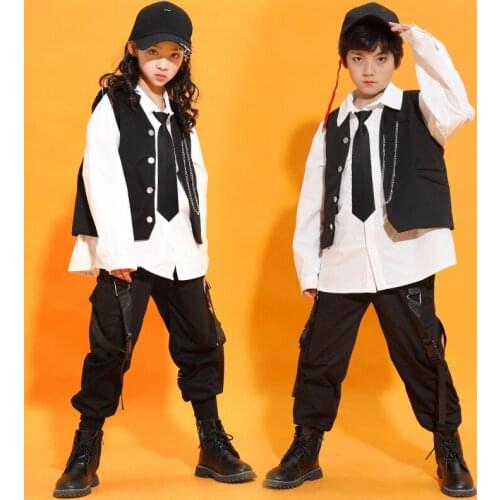 Kid Hip Hop Clothing Oversized Shirt Top Sleeveless Jacket Tactical Cargo Pants for Girls Boys Jazz Dance Costume Clothes Wear
