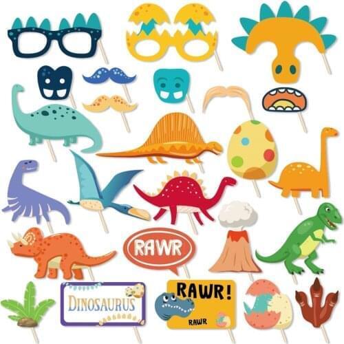 Kids Happy Birthday RAWR DIY Photobooth Props Cartoon Dinosaur Theme Party Photobooth Props Baby Shower Party Decorations