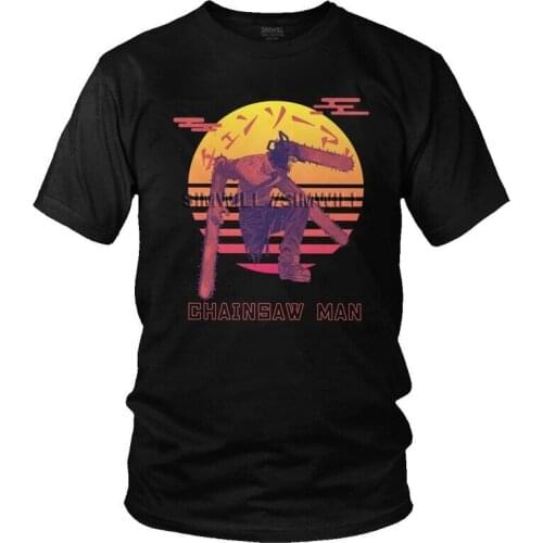 Chainsaw Man Sunset T-shirt Mens Fashion T Shirt Short Sleeve Cotton Japanese Anime Manga Denji Tshirt Unique Tee Tops Gift
