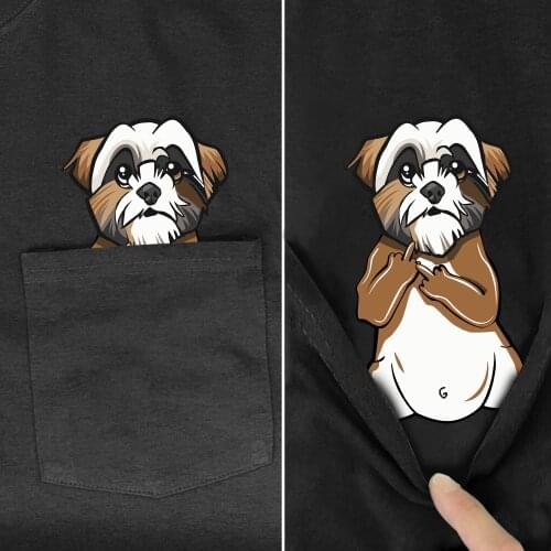 PLstar Cosmos T Shirt summer pocket Shih Tzu printed t-shirt men for women shirts tops funny cotton black tees