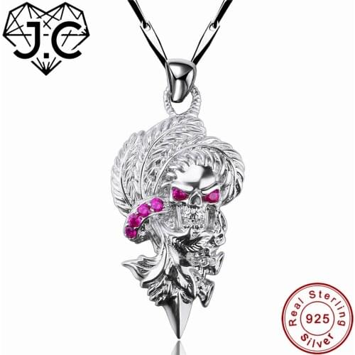 J.C Skull Design Special For Party Exquisite Black Spinel & Ruby Topaz 925 Sterling Silver Necklace Fine Jewelry for Women/Men