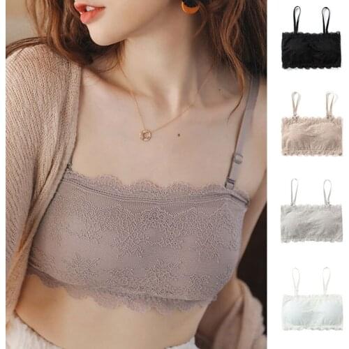 Lace Bandeau Bra Tube Top Bra Stretchy Detachable Shoulder Strap Bandeau No Steel Ring with Chest Pad for Women Girls H9