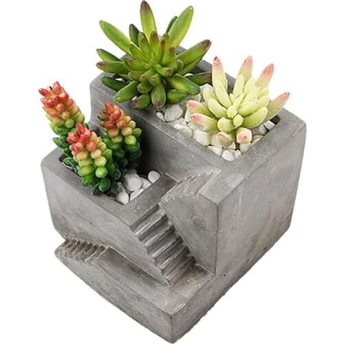Small House Stairs Shaped Cement Pots Silicone Mold Nordic Style Stairs Type Flower Vase Mould
