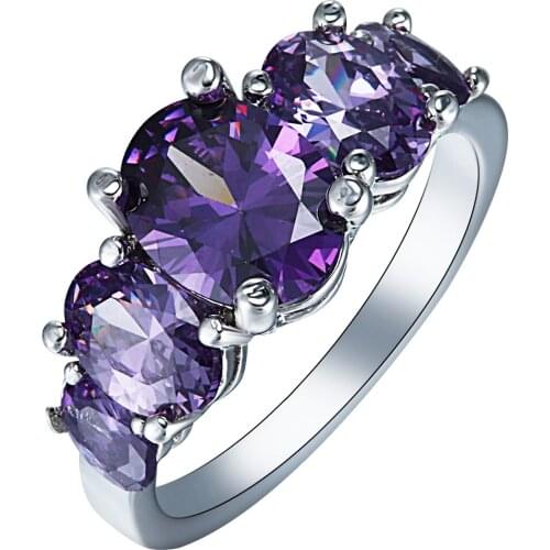Hot Sale Large Oval Purple Fashion White gold-color AAA Zircon Engagement/Weddding bijoux Rings Fine Jewelry Wholesale
