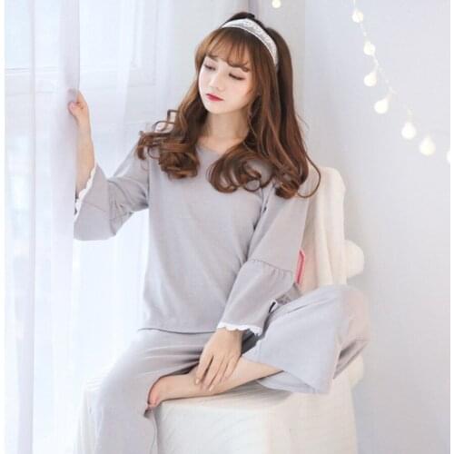 Cute Girl Cotton Pajamas Set Women Loose Long Sleeve Pants Two Piece Sleepwear Nightgown High Quality Comfortable Homewear