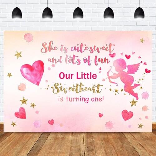 Sweetheart One Birthday Party Banner Backdrop for Photography Photocall Angel Baby Birthday Background Love Heart Photo Studio