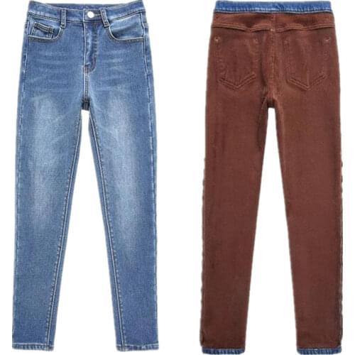 2020 New Slim Cut Warm Women Jeans Soft Denim Fabric With Micro Fleece Classic Long Denim Pencil Pants Woman Jeans For Winter