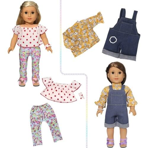 Clothes for doll fit 45 cm American doll accessories Fashion Polka dot shirts, denim skirts, shoes Girls gift