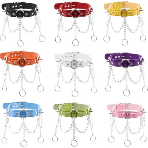 DIEZI Gothic Punk 16 Colors PU Leather Tassel Necklace Women Men Vintage Fashion Rivet Circle Pendant Choker Necklaces Jewelry