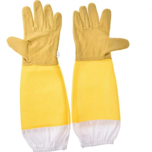 Beekeeping Anti-bee Gloves Yellow Belt Mesh Sheepskin Gloves Bee Protective Gloves Beekeeping Tools Stab-resistant Farm Animal