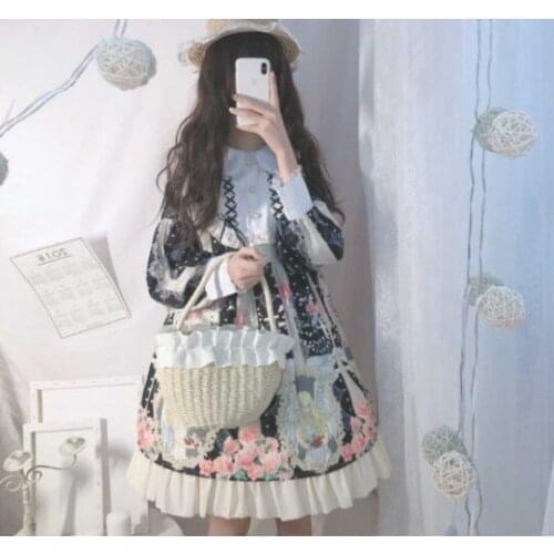 Lolita Princess Dress Summer Japanese Girl Loli Suit Soft Girl Cute Long Sleeve Dress kawaii girl gothic lolita op loli cos