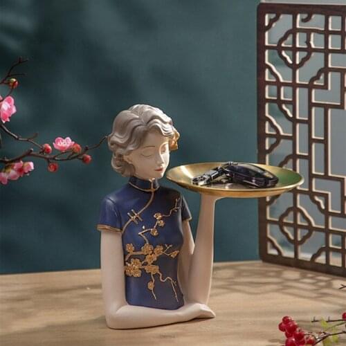 Nordic Western Cheongsam Beauty Storage Tray Resin Ornaments Home Livingroom Furnishing Decoration Hotel Club Figurines Crafts