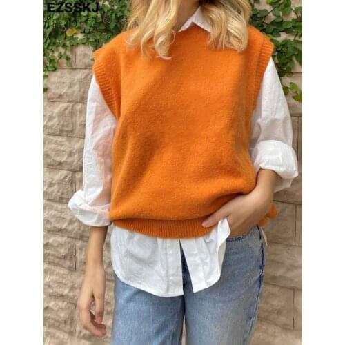 Casual spring autumn oversize sweater vest Women basic loose O-neck sleeveless Sweater tank top female