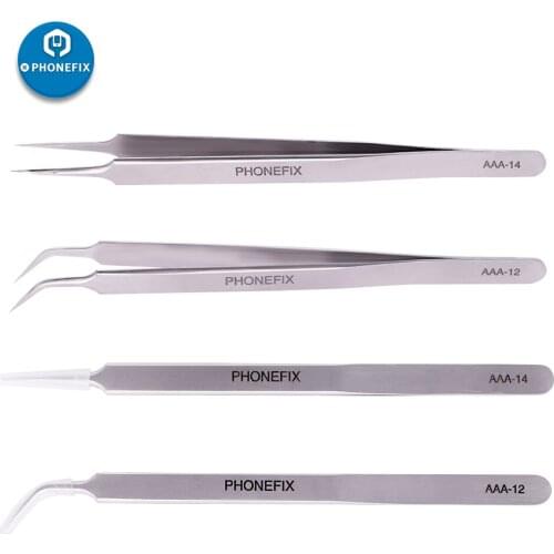Stainless Steel Industrial Tweezers Anti-static Precision Maintenance Tools Straight Curved Tweezers Repair Tools
