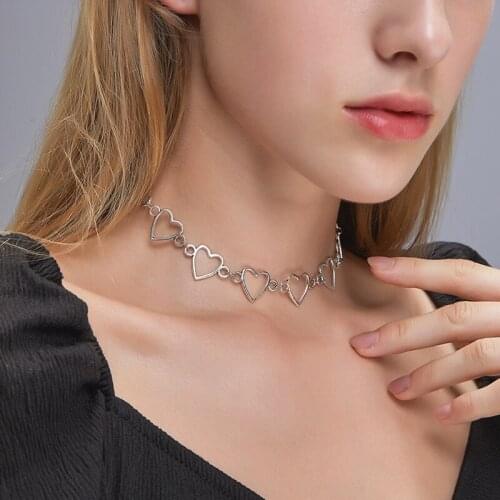 Simple Hollow Heart Chokers Necklace For Women Silver Color Short Chain Necklace Hip-Hop Collier Jewelry Gifts Accessories