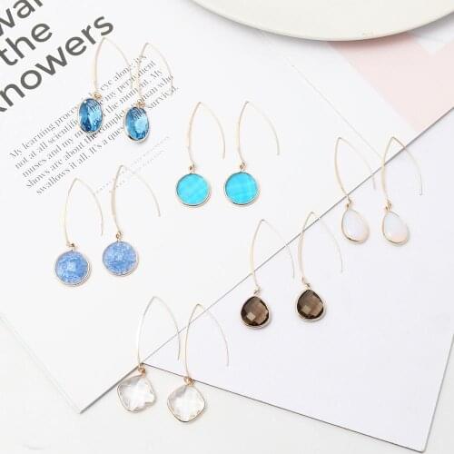 Simple Fashion Blue Crystal Water Drop Earrings For Women Wedding Party Long Dangle Earring Jewelry