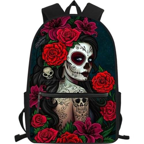 Sugar Skull Gothic Girl 3D Printed College School Bags Kids Backpack Girls Schoolbag Campers Caravan Bookbags Student Book Bag