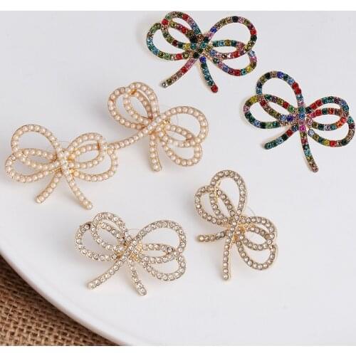 Luxury Bowknot Stud Earring Women Crystal Pearl Earrings Hot Sale Elegant Female Romantic Ear Jewelry Bironcos Accessories