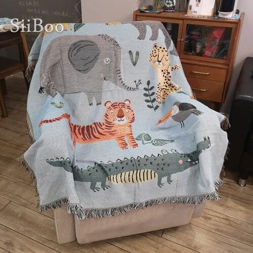 Siiboo Nordic style zoo yarn-dye cotton blend sofa towel blanket for Childrens room Christmas gift sp6309