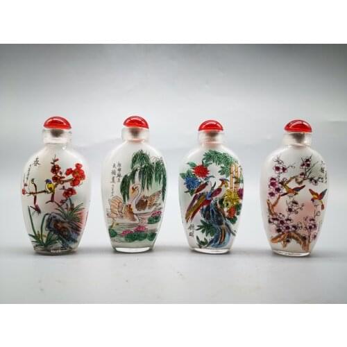 Collectabl Snuff Bottles Coloured GlazeHand-PaintDrawingThe Four Seasons Of Flowers And Birds Coloured Drawing Home Decoration