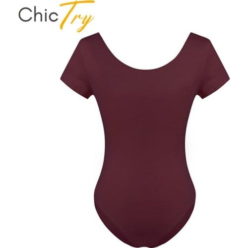 ChicTry Women Short Sleeve Stretchy Professional Ballet Leotard Adult Built-in Bra Lining Gymnastics Leotard Bodysuit Dance Wear
